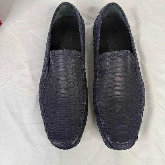 Salvatore Ferragamo Coast 4 Navy Python Loafers - Picture 2 of 11
